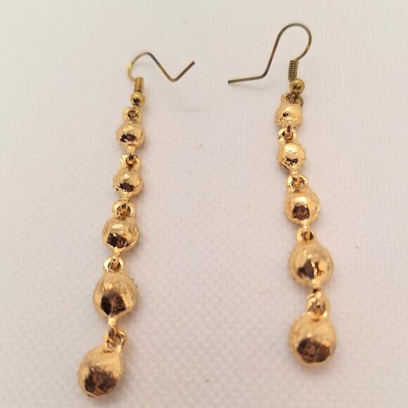 Long Opalescent Dangle Earrings Posts Gold Tone - Picture 3 of 4